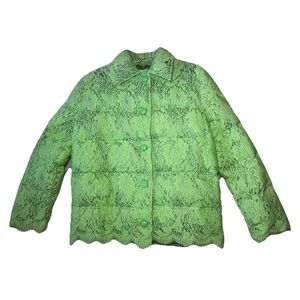 Gorgeous Vtg 1996 Gianni Versace Lime Green Lace Goose Down Puffer Jacket S/M